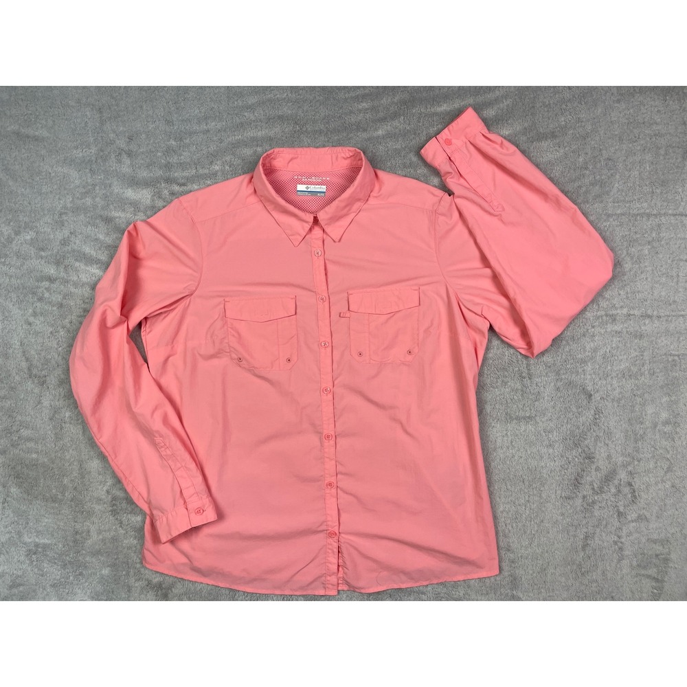 Columbia Women XL Long Sleeve Shirt Pink Omni-Shade UPF Sun Protection Fishing